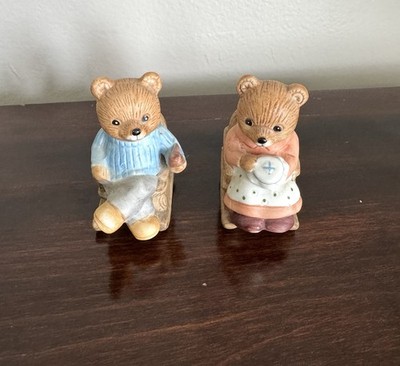 Vintage Homco 2 Piece Set Rocking Chair Bears Figurines #1470 Grandma Grandpa
