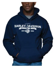 Harley-Davidson Men's Stinger Pullover Fleece Hooded Sweatshirt, Navy Blue