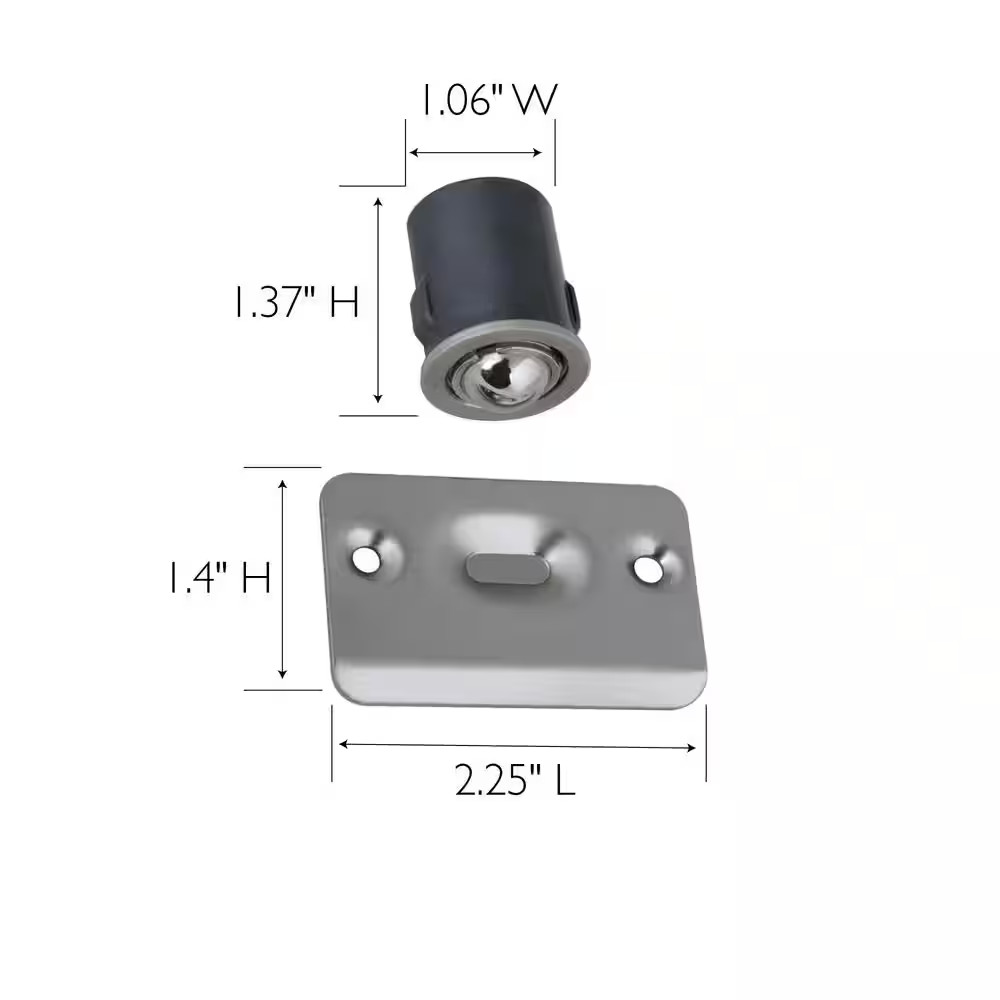 Satin Nickel Drive-In Ball Catch for Closet and French Doors with Dummy Knobs (2