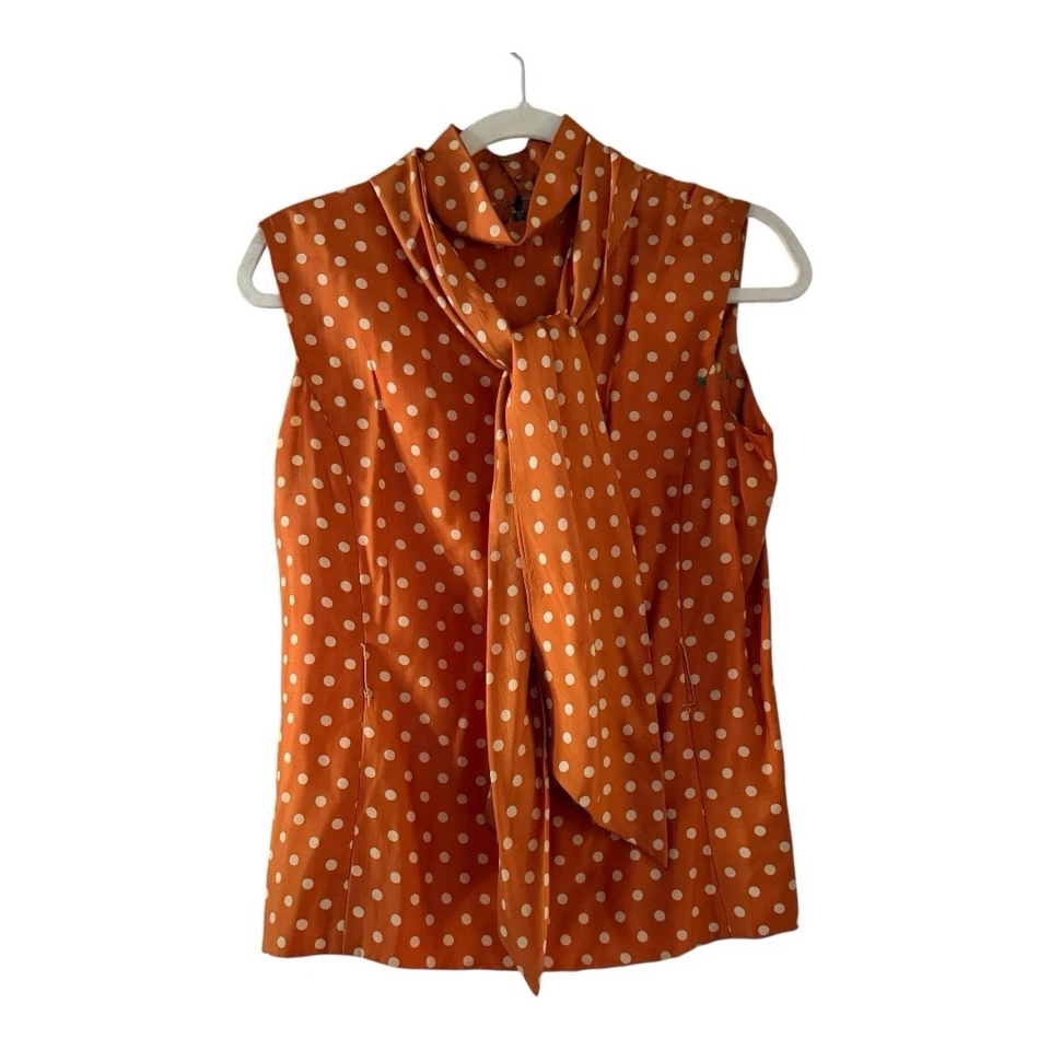 Top Suzy Perette Vintage Años 50 Años 60 Naranja Quemado Blanco Polkadot - Pequeño Foto 2 de 4