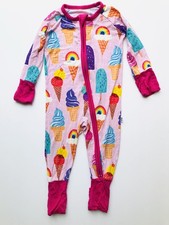 Little Sleepies Bamboo Baby Zippy Pajamas Pink Rainbow Ice Cream Size 3-6 Months