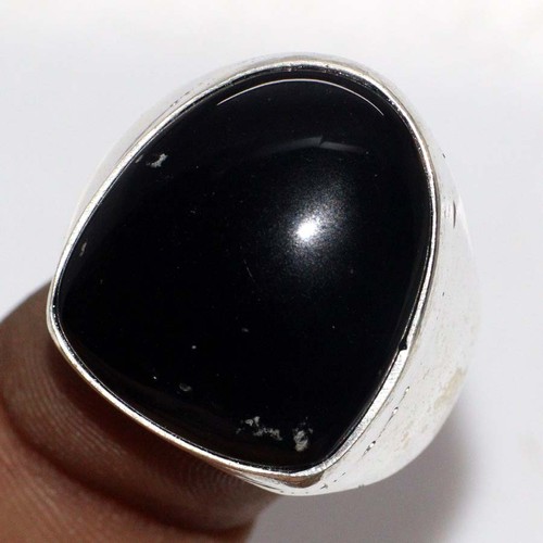 Fine Finish Hypersthene 925 Silver Plated Man's Gemstone Ring US 8.5 AU s571