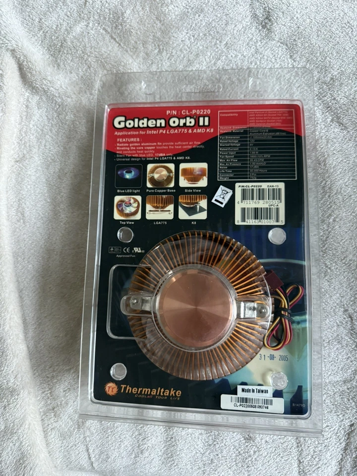 Thermaltake Golden Orb II (CL-P0220) CPU Cooler – Copper Base – New Sealed - Image 2 of 2