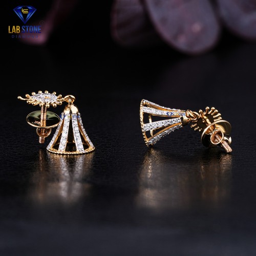 0.38 TCW Round Moissanite Diamond Earring Yellow Gold 10k Labstone - Picture 3 of 4