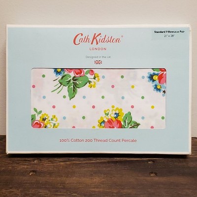 Cath Kidston Pillowcases Bunches Pink Roses Floral Standard Pair Cotton 