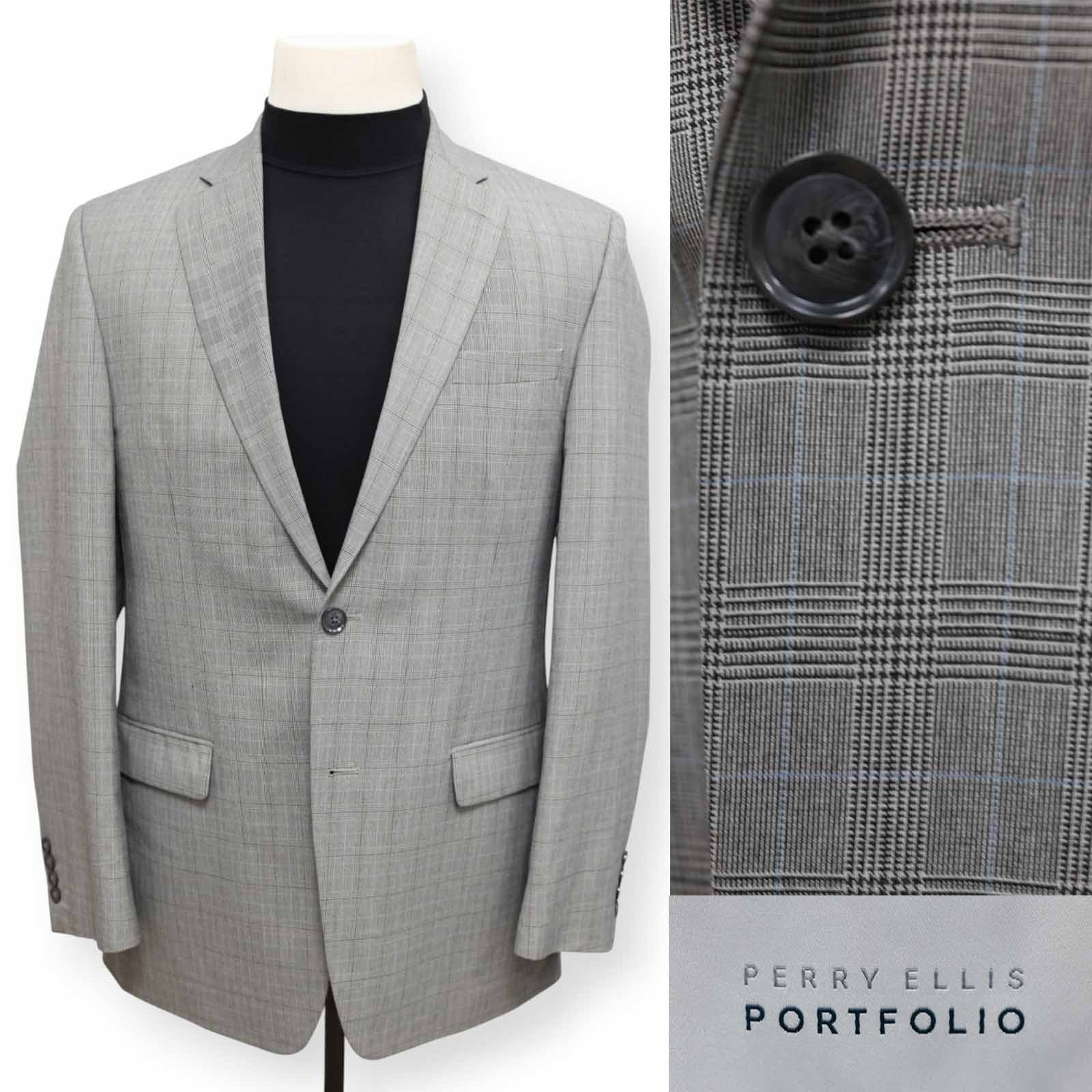 PERRY ELLIS PORTFOLIO mens gray PLAID sport coat suit jacket