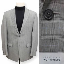 PERRY ELLIS PORTFOLIO mens gray PLAID sport coat suit jacket blazer 40 L