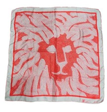 Anne Klein Womens Scarf Red Abstract Lion Square Lightweight Signed Vintage Cute
