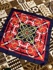 HERMES silk Carr 90 scarf red and navy 100 silk Vintage