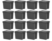 16 x 24L Heavy Duty Recycled Plastic Storage Boxes with Lids WHOLESALE BULK BUY