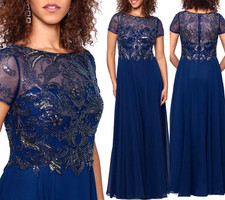 Xscape Jerri Beaded Short Sleeve Chiffon Gown Dress Sz 8 $289 * 1580 nwt
