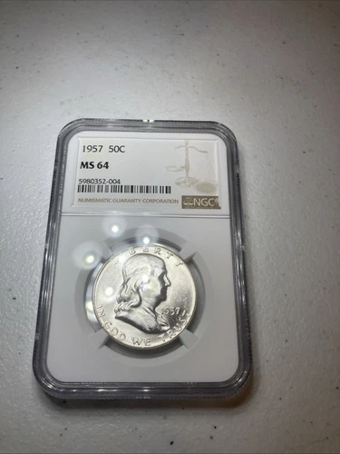 1957 NGC MS 64 SILVER FRANKLIN HALF DOLLAR!