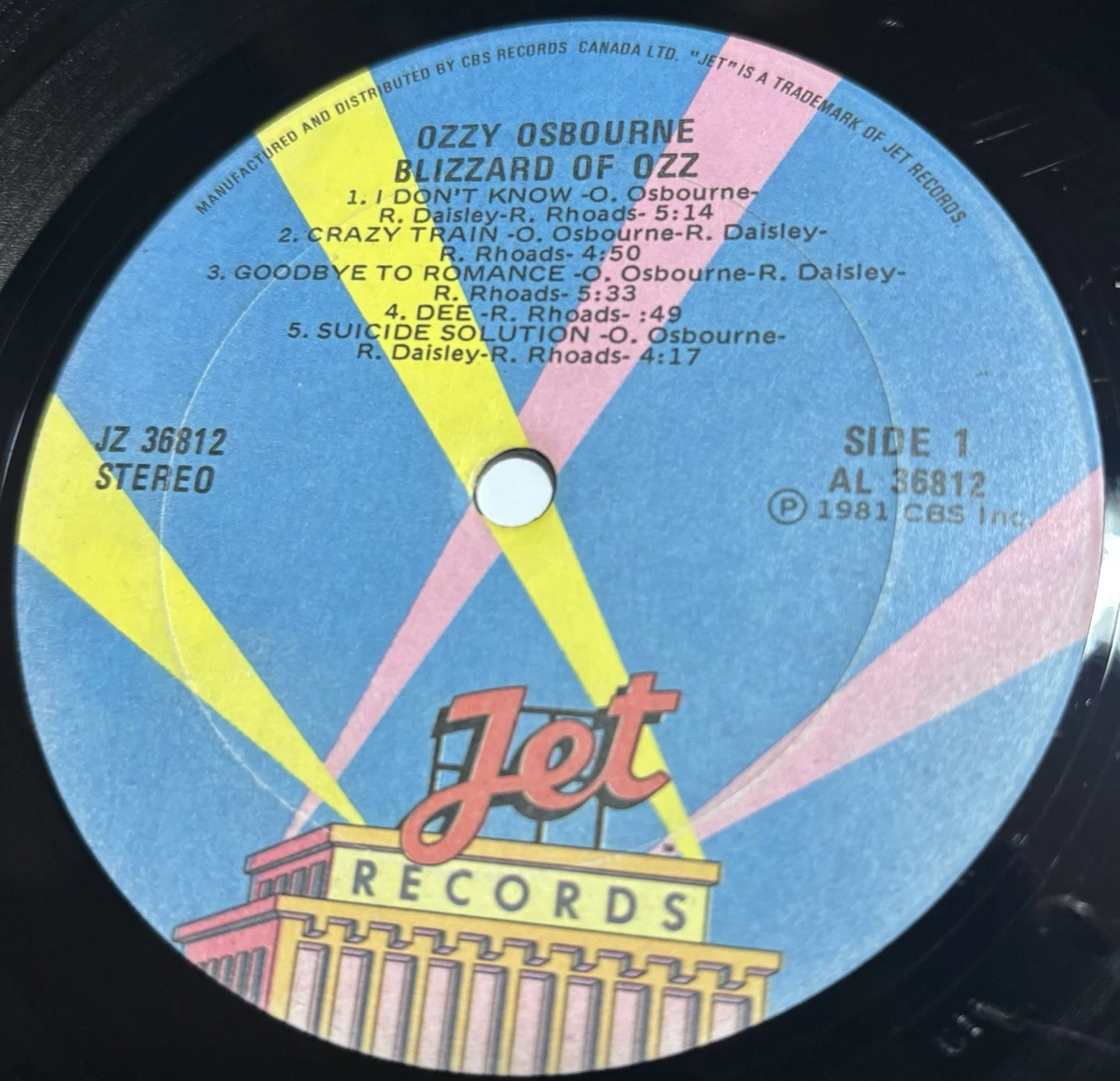 Ozzy Osbourne Blizzard of Ozz 1980 Original Pressing Jet Records JZ 36812