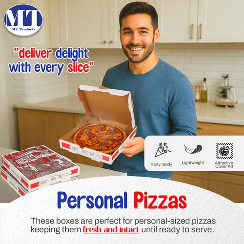 MT Products Scatole per Pizza Flauto B Bianco e Rosso 10" x 10" x 1,75" - Confezione da 50 - Foto 5 di 7