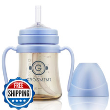GROSMIMI 6oz Spill-Proof Straw Sippy Cup Baby Toddler BPA-Free Handles Sky Blue