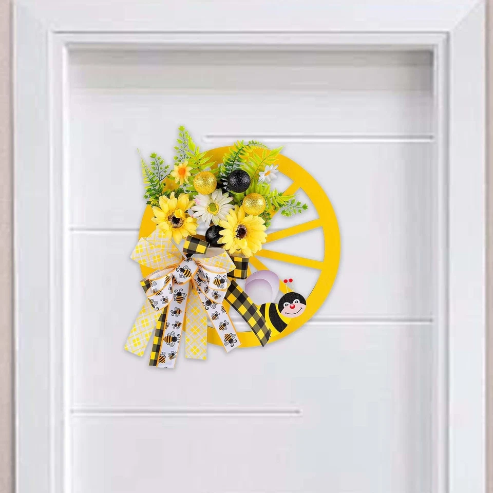 Artificial Flowers Sign Bee Bowknot Thanksgiving Sunflower Wreath Front Door - Image 4 of 4
