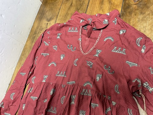 Double D Ranch Ladies Red Tiered Western Trails Tie Rodeo Cowgirl Midi Dress L - Picture 2 of 13