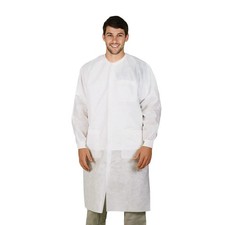 White Disposable Lab Coats SPP 45 GSM Snap Front 3 Pockets 10 Pack Medium