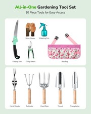 Grenebo 10 Piece Garden Tool Set with Organizer Belt for Women Pink - Image 2