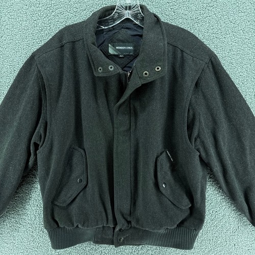 Members Only Wool Blend Bomber Jacket Mens 42 Large Black Gray Flap Pockets - Picture 2 of 9
