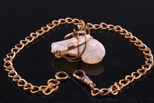 ANTIQUE VICTORIAN GOLD FILLED DOUBLE ALBERT POCKET WATCH CHAIN MOP HORSE FOB