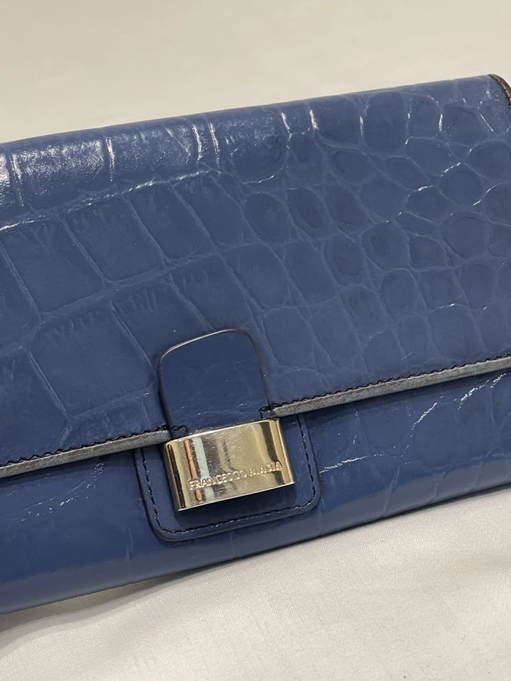 复古 Francesco Biasia 蛇皮皮革女式钱包绿松石金扣 — 第 3/4 张图片