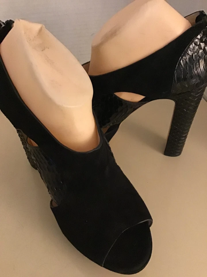 Barneys New York Mujer Negro Gamuza Cuero Plataforma Tacón Zapatos US 9.5 Euro 40.5 Foto 4 de 4