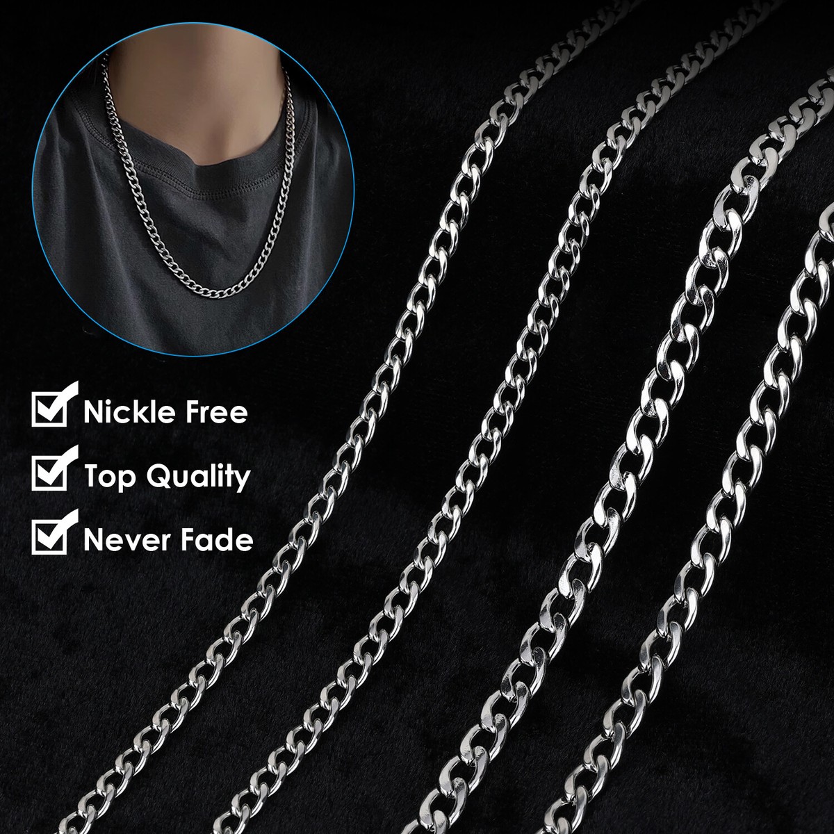 Stainless Steel Cuban link Chain Necklace for Men Boys Women 5mm 7mm 18-24  Inch
