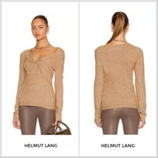 Helmut Lang Sweater Lg Wool Bungee Off The Shoulder Tan Beige Fitted Twist Front