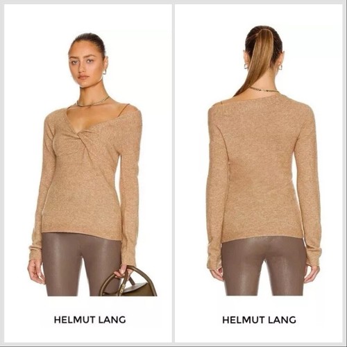 Helmut Lang Sweater Lg Wool Bungee Off The Shoulder Tan Beige Fitted Twist Front