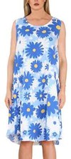 NEW ITALIAN LADIES BLUE DAISY PRINT SLEEVELESS DRESS ONE SIZE PLUS 16-22