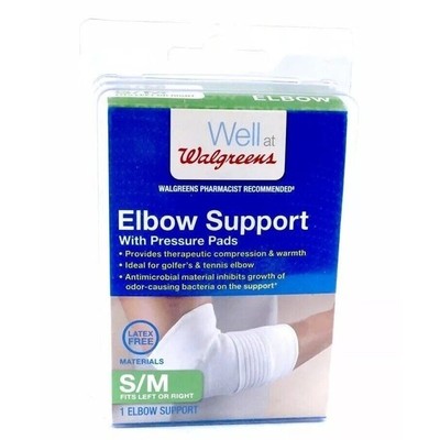 Walgreens Elbow Support W/Pressure Pads S/M Latex-Free Antimicrobial L/R