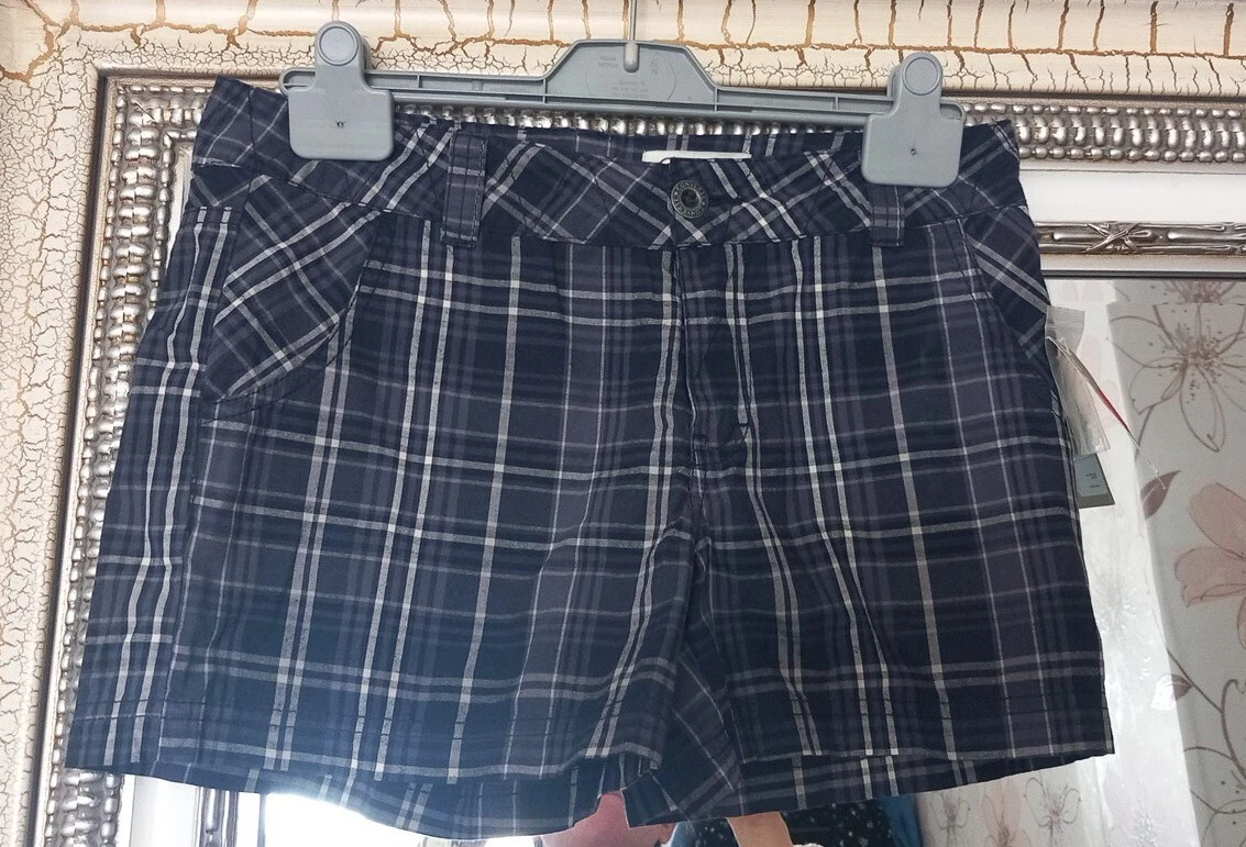 Pantaloncini leggeri nuovi vintage CONVERSE donna eleganti check blu navy misto cotone US 4 UK 8