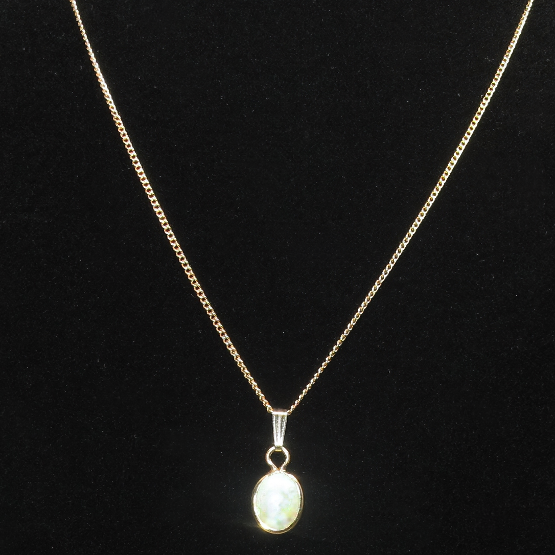 Vintage 18K Yellow Gold-Wrapped White Opal Necklace, 12K Gold Filled Chain, 15