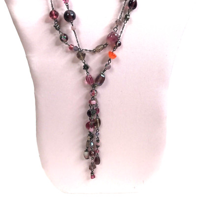 Victor Jansen VJ Necklace glass Bead Floral double strand boho flowers