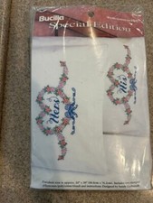RARE Bucilla Pillowcase Pair stamped Crosstitch Kit 64642 His Hers 20 X 30