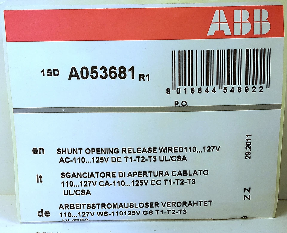 ABB T3N100TWS4 100 A 3-Pole Shunt Trip Breaker - Image 4 of 4