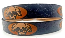 MULTI SKULL MOTORCYCLE BIKER EMBOSSED GENUINE COWHIDE LEATHER BELT USA MADE