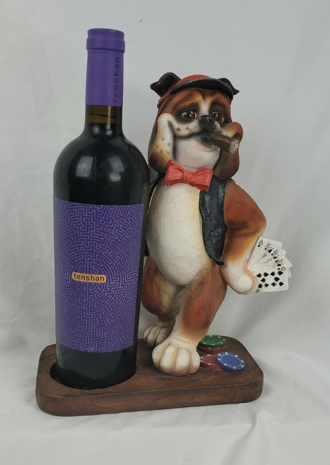 Portabotellas de Vino de Cerámica Bulldog Jugador de Poker de Pie 12" de Alto Foto 3 de 4