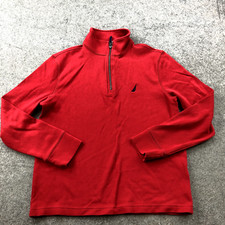 Nautica Sweater Mens Medium Red Embroidered Logo Mock Neck Sailing 