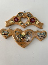 Welcome Sign 10  Hand painted Carved Solid Wood with Hearts