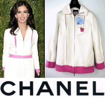 4K New Chanel 2016 Seoul White PInk Tweed Jacket 34 36 2 4 dress Coat Top XS S