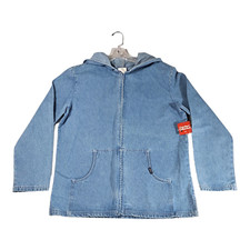 Vintage Chic Womens Denim Full Zip Hoodie Jacket Light Wash Size Medium