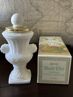 Avon Collectable Bath Urn. Charisma Foaming Bath Oil 5oz. NOS in Box Heavy glass