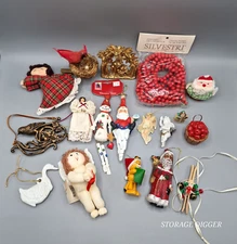 Vintage Lot of 18 Assorted Christmas Tree Ornaments and Decor Mixed #3