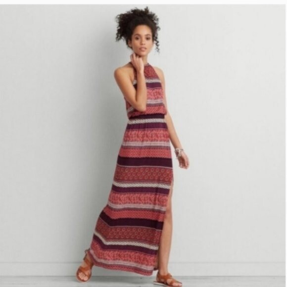 American Eagle Maxi with Thigh Split High Neck EUC - image 1