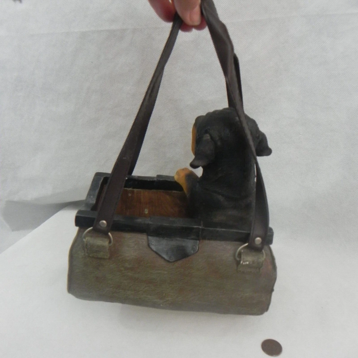 Three Hands Corp. ROTTWEILER Puppy Dog Duffle Bag Purse Resin Planter 7