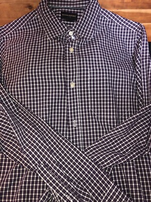 Banana Republic Mens Shirt LS Purple/Grey white Check Free Ship