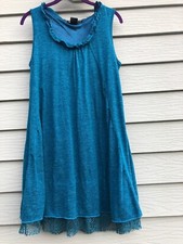 Urban Mango Turquoise Aqua Blue Shift Layered Dress Lace Hem Size M