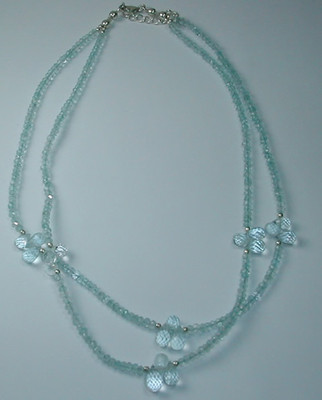 Handcrafted Two Strand Aquamarine Necklace with Briolettes in Sterling Silver